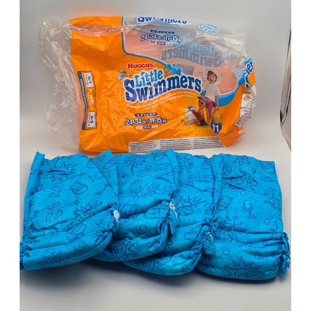 Vintage 1999 Huggies Little Swimmers Disposable Swim Diapers Set of 4 Size Med